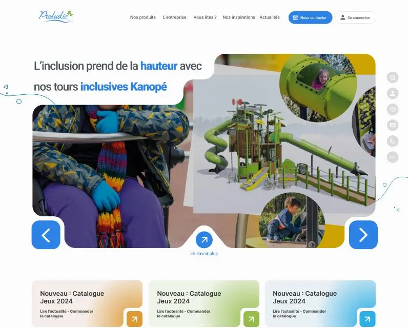Page d'accueil d'un site institutionnel bleu et blanc : bandeau photographique, encarts d'information et grille de démarches en ligne.